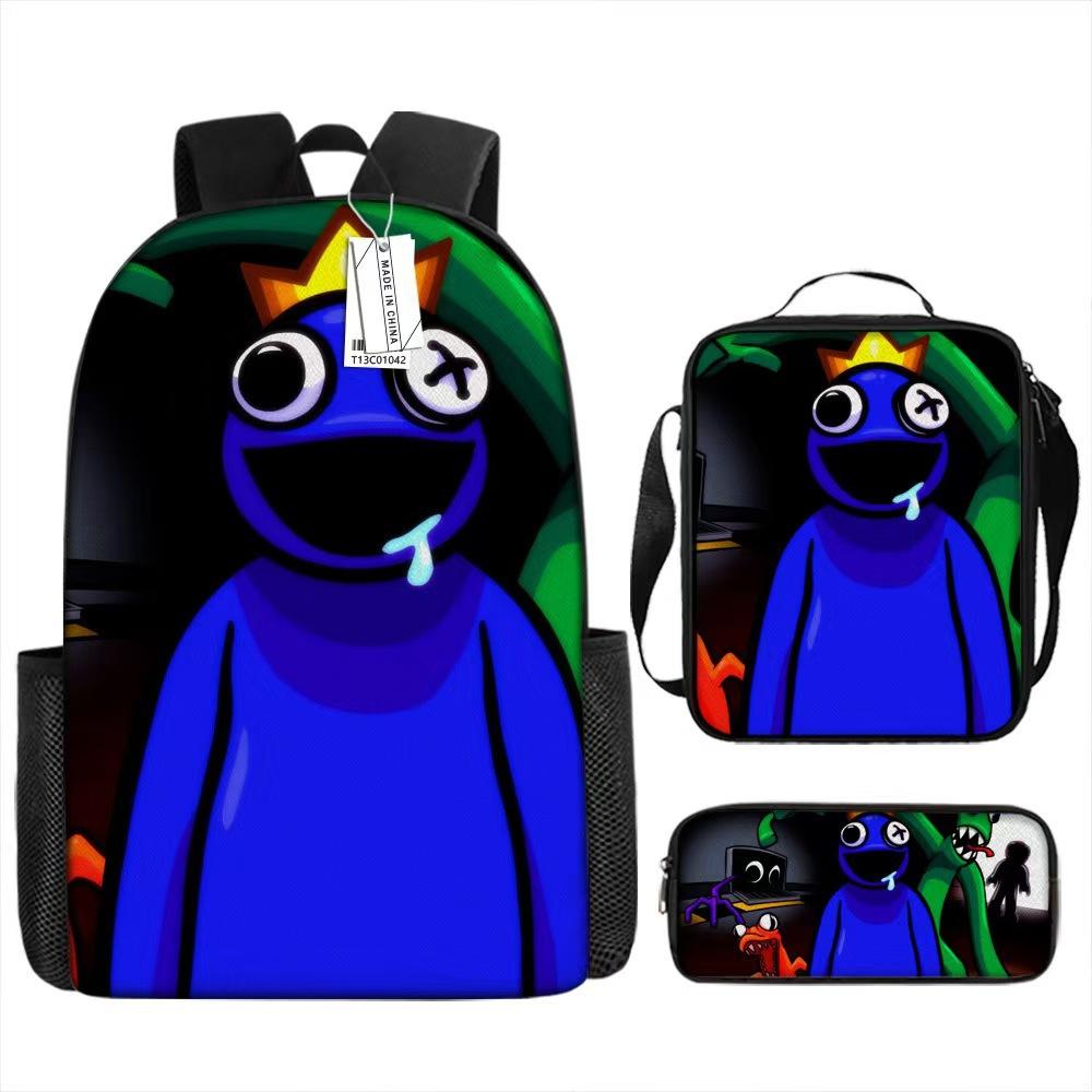 Rainbow Friends Three-Piece Set, Primary And Secondary School Students Satchel, Animation Cartoon Pencil Case, Large Capacity, And Wear-Resistant