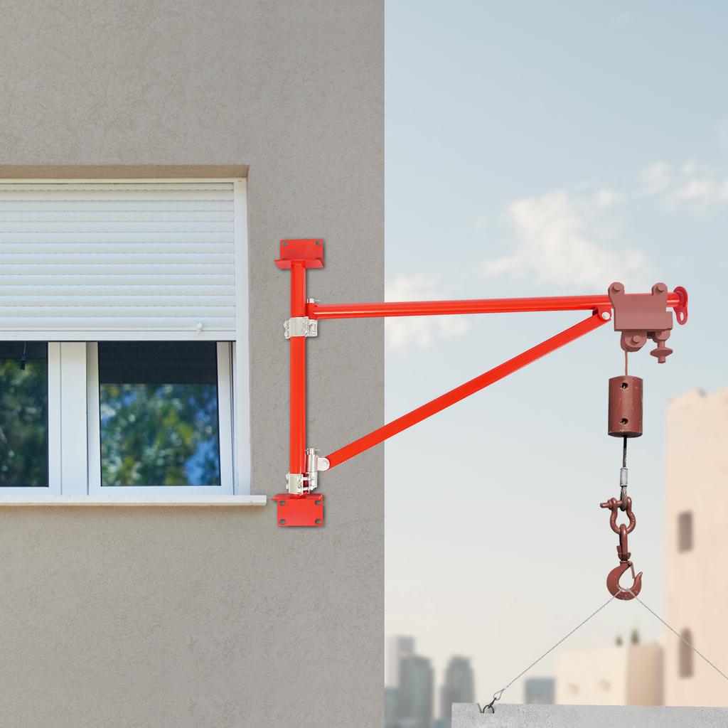 Red Alloy Steel Wall Mount Crane Swing Arm Bracket, 200kg (441 lbs) Load Capacity, 122x96cm Heavy Load Bracket for Workshop
