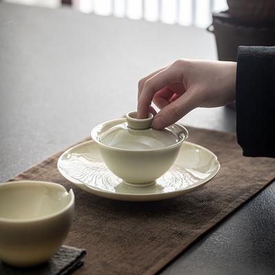 Plant Ash Cover Bowl Simple Handmade Kung Fu Tea Set Tea Bowl Household Tea Bowl Simple Three Talent Cover Bowl