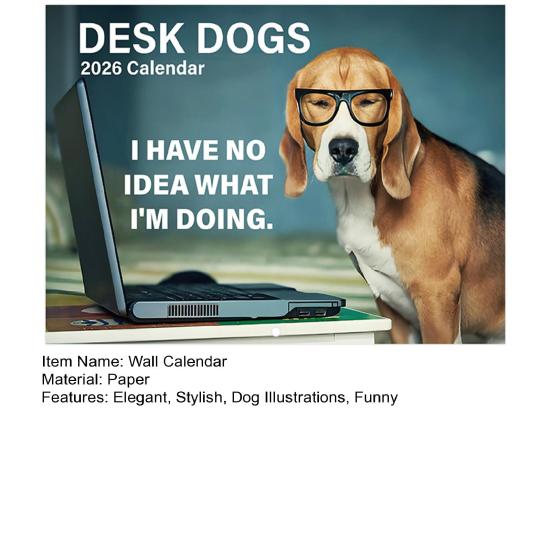 2026 Wall Calendar Funny Desk Dogs Calendar Jan. 2026 - Dec. 2026 12-Month Calendar for Home Office Wall Decor