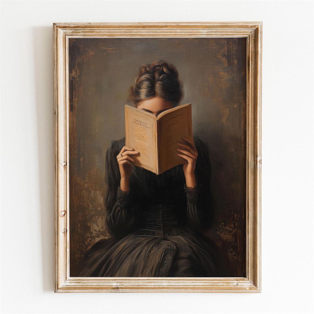 Victorian Woman Reading Art Print Poster Dark Academia Library Decor Elegant Lady With Book Decor Canvas Painting Bedroom Decor