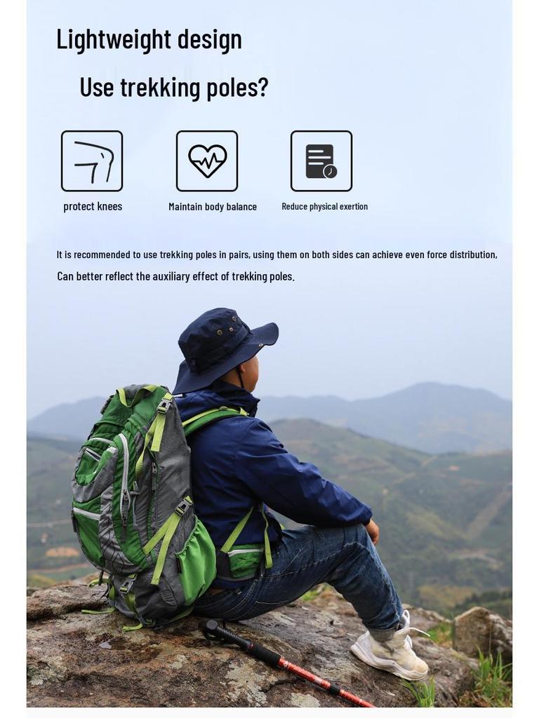 Outdoor Aluminum Trekking Pole/Walking Stick: Straight, T-Grip, Curved, Telescopic Options for Hiking and Skiing.