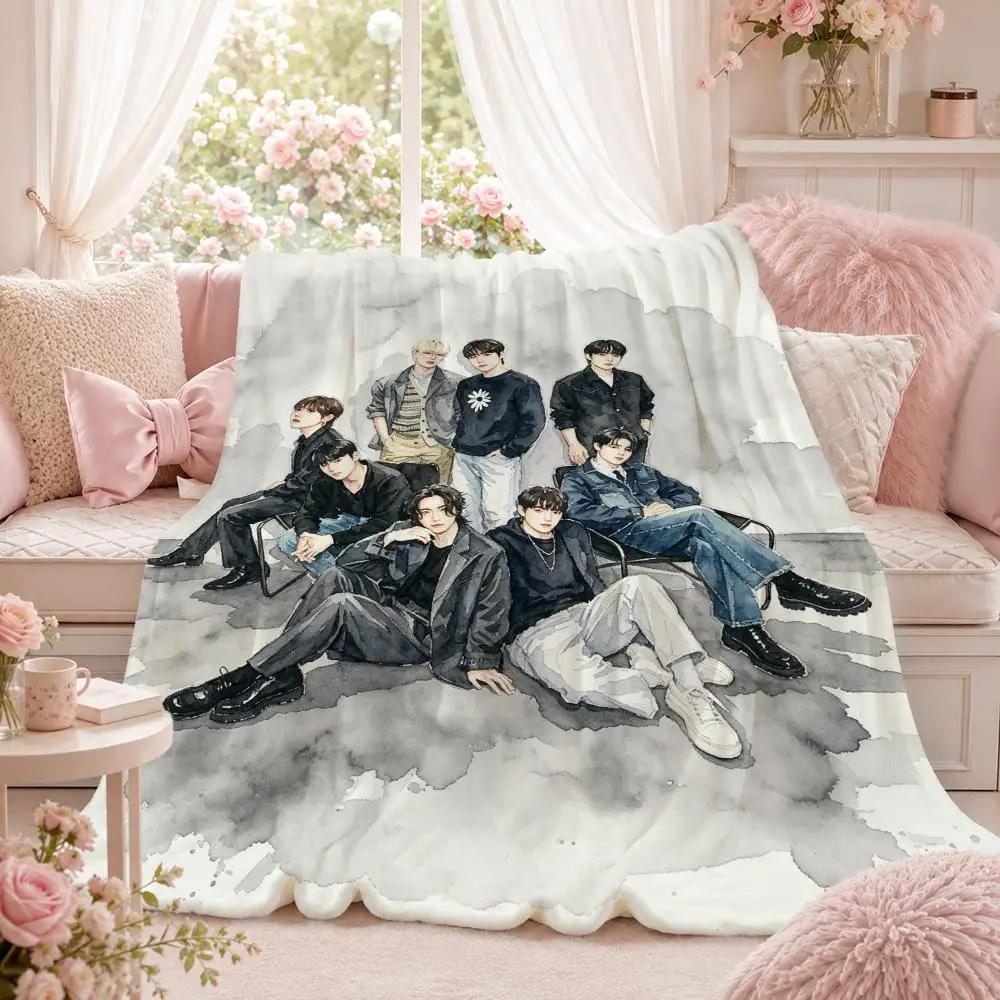 Popular Group A-ATEEZS Throw Summer Flannel Throw Blanket Soft Antistatic Washable KidFriendly Couch Bed