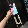 Pearl Chain Crossbody Lanyard Case For Xiaomi POCO X7 Pro X 7 X7Pro Rainbow Gradient Soft TPU Shockproof Cover For Redmi Turbo 4