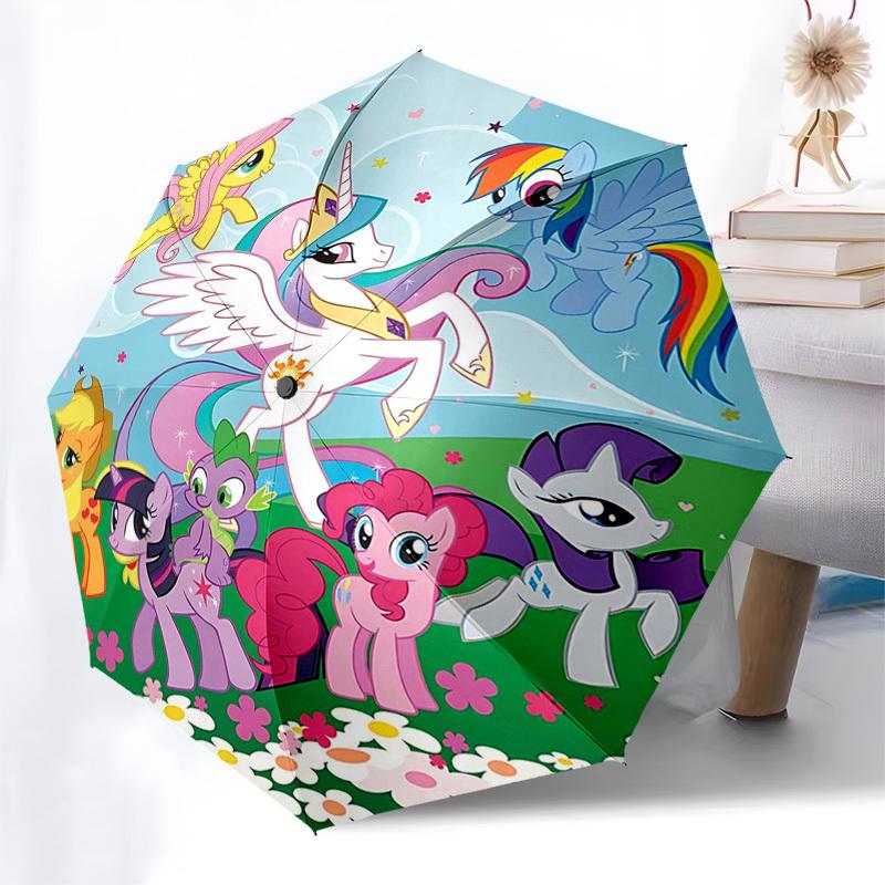 1pc My Little Pony Automatic Folding Umbrella Portable 3-Fold Design with 8-Bone Iron Frame, Outdoor, Ideal Gift for Fans, Travelers, Daily Use, Festi