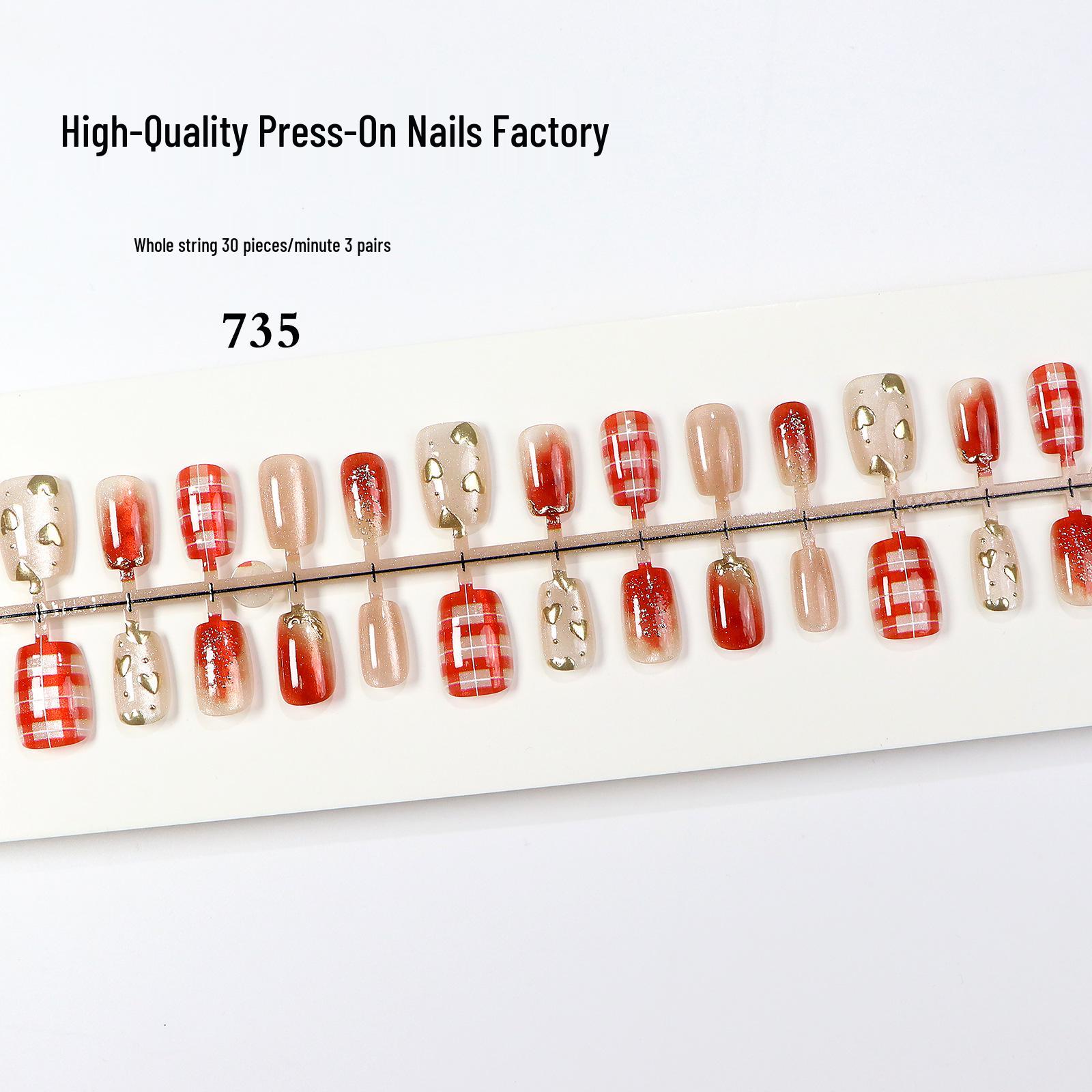 High-Quality Gold-Plated French Caramel Heart Cat Eye Press-On Nails Medium/Medium/Medium