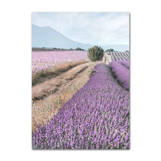 Purple Lavender Flower Scenery Picture Canvas Painting Wall Art Modern Grass Plant Poster and Print for Home Interior Room Decor