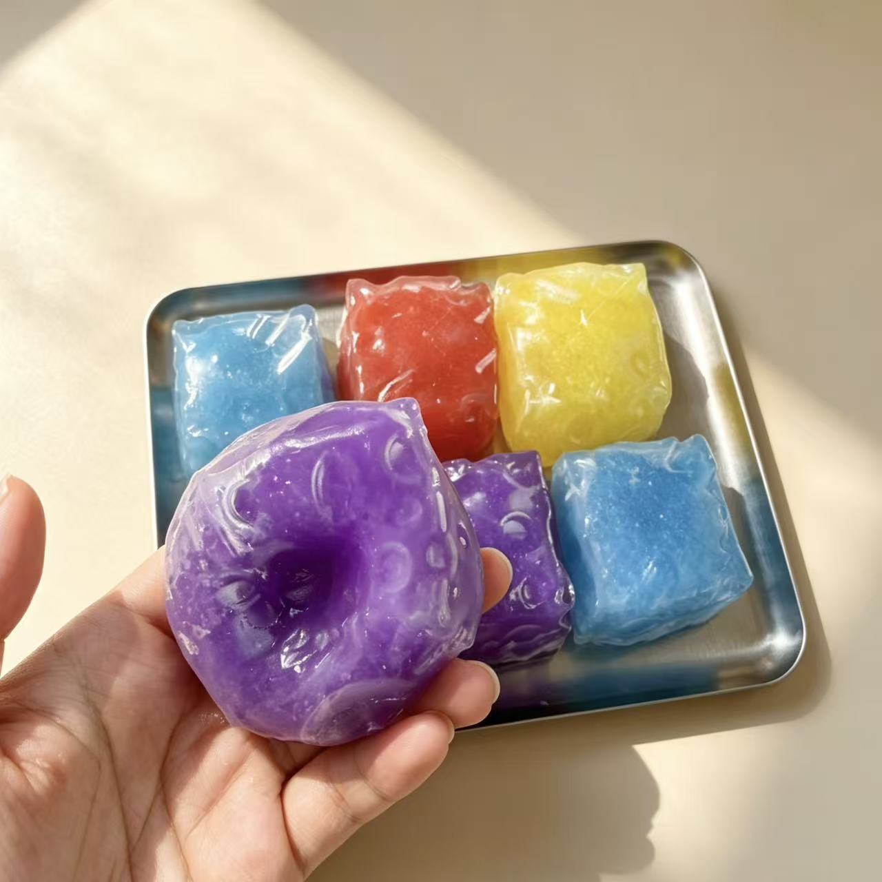 Handgemaakt Mini Kaas Stressverlichter Volwassenen Anti Angst Knijpspeeltje Squishy Langzaam Fidget Sensorisch Speelgoed Niet-terugkaatsend Vaseline paars