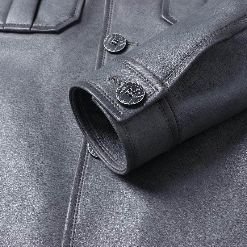 Spring and Autumn Genuine Leather Jacket Men's Lapel Sheepskin Jacket Workwear Commuting Youth Motorcycle Leather Jacket