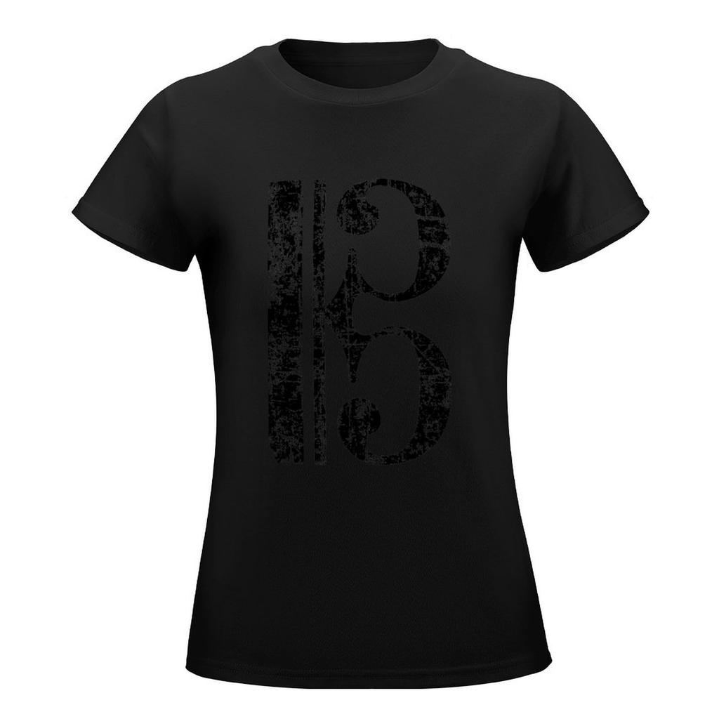 C-Clef, Alto Clef, Viola Key, Tenor Clef Vintage Black T-Shirt Tops Female Clothing Plain T Shirts For Women