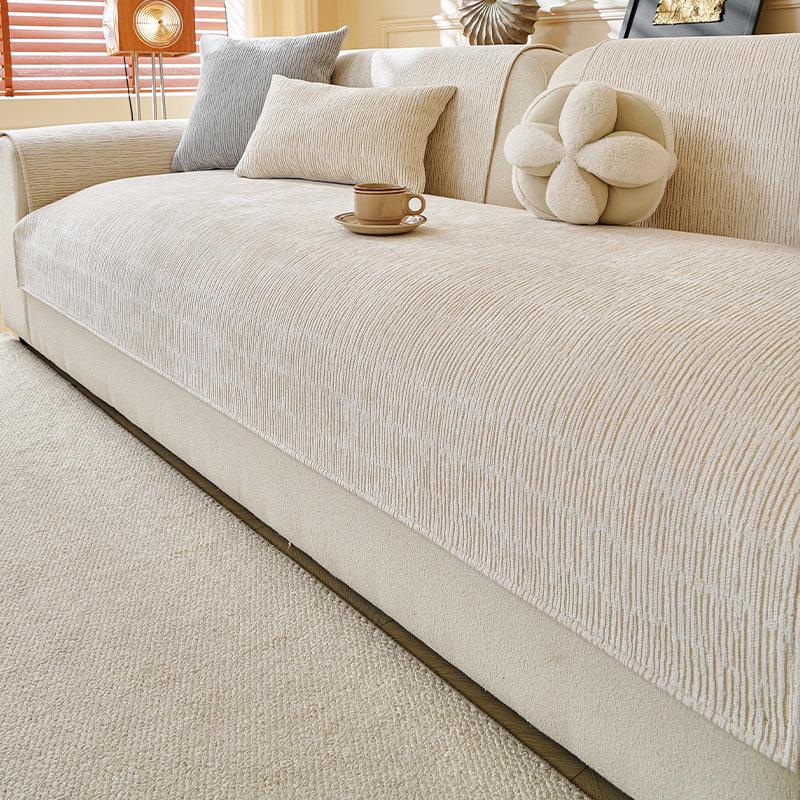 Cream Chenille Sofa Cushion – All-Season, Nordic Style, Non-Slip, Universal Fit