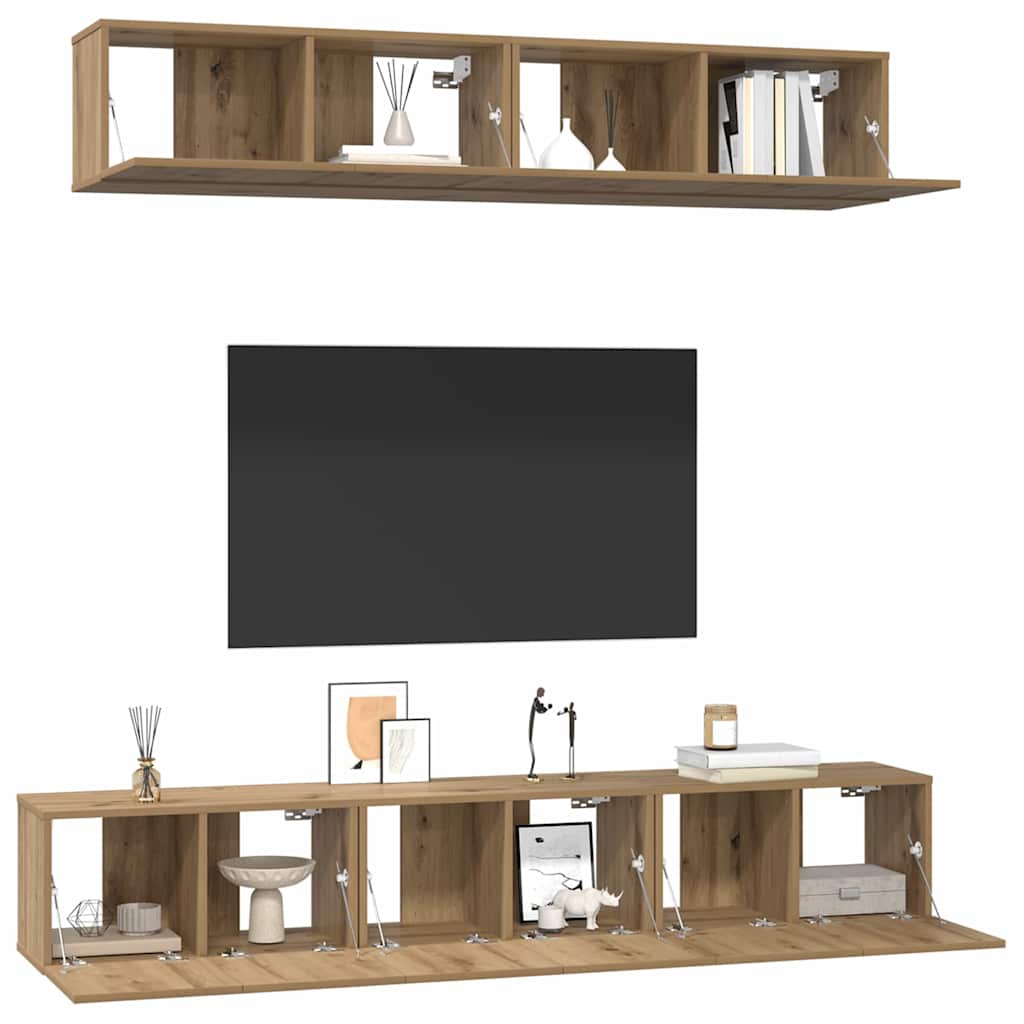Wall Mounted TV Cabinet Set 5 pcs Artisan Oak Wood Based Material
