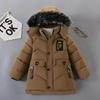 Boys' Winter 2024 Mid-Length Cotton Coat: Korean Style, Thickened, Fleece-Lined, Big Fur Collar, for Small and Medium Children.