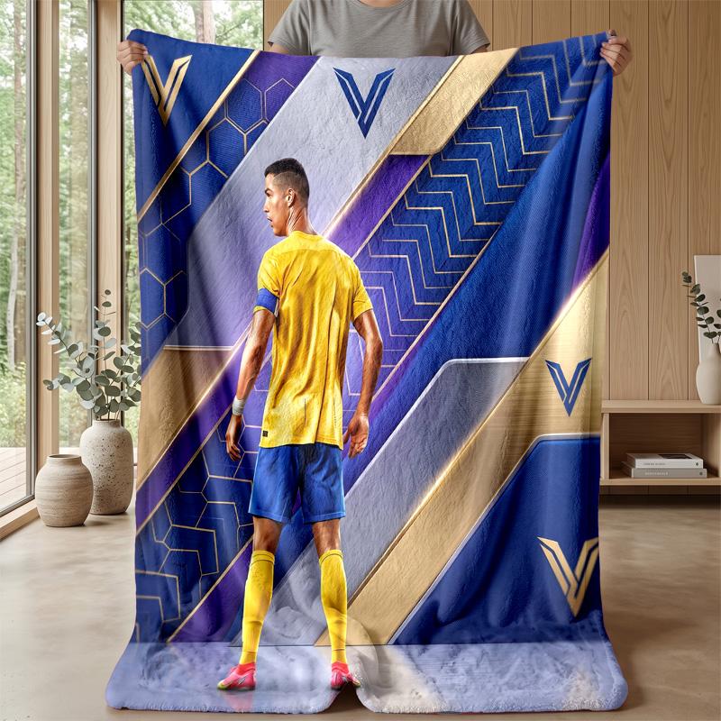 Manta de Franela Estampada de Cristiano Ronaldo Agradable al Tacto Cálida Manta Decorativa para Sofá Cama Interior Uso Diario