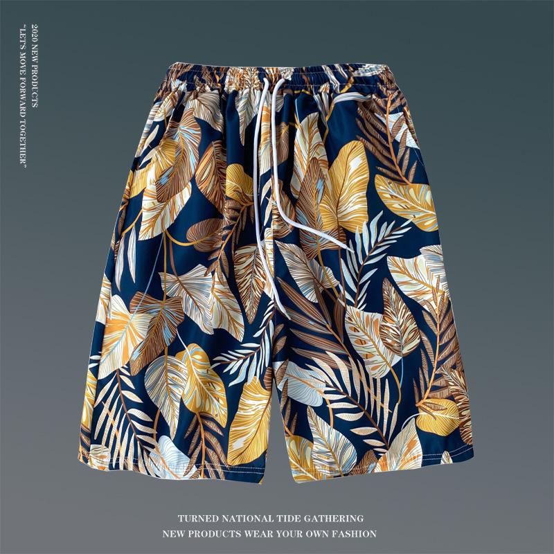 Men's Loose Plus Size Hawaiian Floral Beach Shorts - Quick-Dry, Trendy, Five-Point Design for Couples