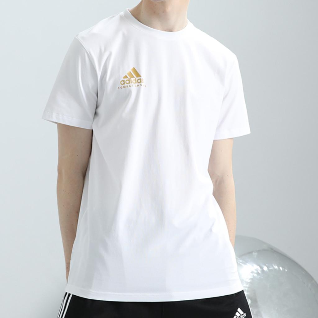 Adidas Moisture-Wicking Lightweight Sports Casual Crew Neck Short Sleeve T-Shirt Men Tops White Gold ADICSTS06P-WG