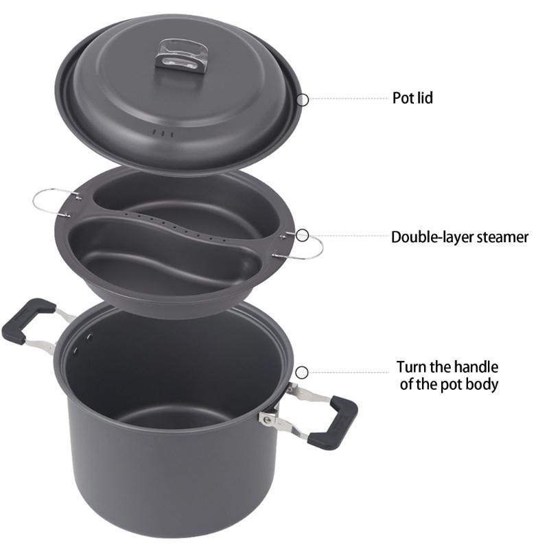 Aluminum Outdoor Camping Pots 6L Large Capacity Multifunctional Cooking Pots Cookware For Picnics, Travel Driving Tours