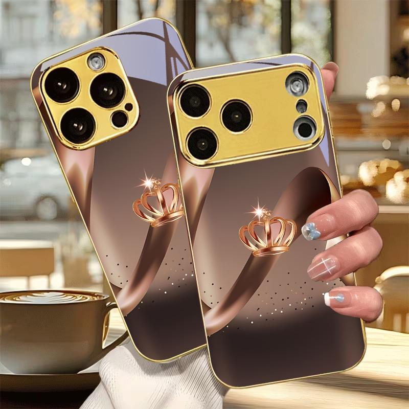 Champagne Royal Crown Electroplated Golden Phone Case For iPhone 18 17 16 15Plus 14 13 12 11 Pro Max 16E 17Air 7 8 X Glass Cover