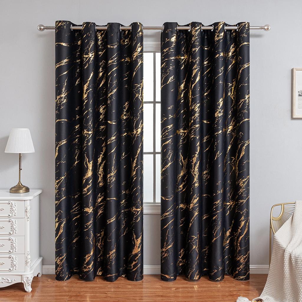 1pc Luxury Marble Pattern Curtain with Gold Foil, Precision Drilling for Home Decor, Curtains for Living Room, Bedroom