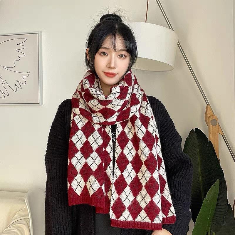 Customized New Year's Scarf Women's New Winter Knitted Warm Plaid Student Scarf Thickened Korean Version Tonglu Scarf