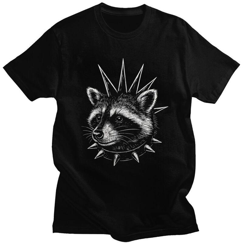 Punk Raccoon With Spikes Rock Meme T Shirt Unisex Short Sleeves Fashion Casual Clothing Streetwear Summer Pure Cotton Tee Tops