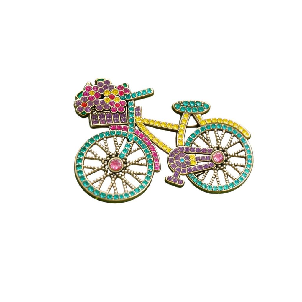 Vintage Rhinestone Bicycle Brooch - Unisex Alloy Pin with Creative Flair
