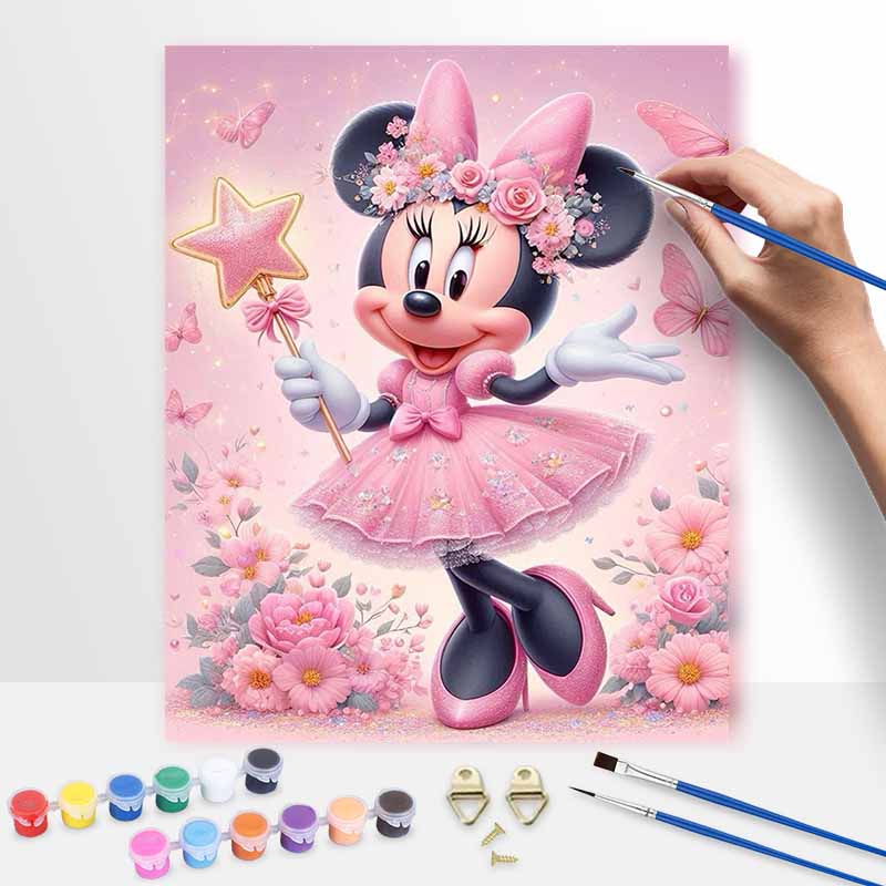 Disney Minnie Mouse Floral Pink Dress Oil Paint Digital Painting Art Kit Handmade DIY Painting Kit Home Decor