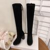 Women Boots Winter Black Over The Knee Boots 2025 New Comfort Lace Up Chunky High Heels Shoes Warm Round Toe Boots
