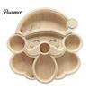 Solid Wood Fruit Bowls Wooden Christmas Divided Tray, Gingerbread Man Santa Xmas Tree Compartment Snack Rustic Kitchen Table Decor Platter,