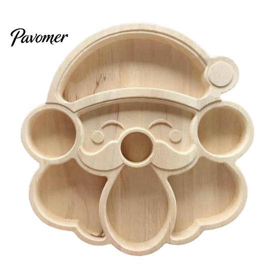 Solid Wood Fruit Bowls Wooden Christmas Divided Tray, Gingerbread Man Santa Xmas Tree Compartment Snack Rustic Kitchen Table Decor Platter,
