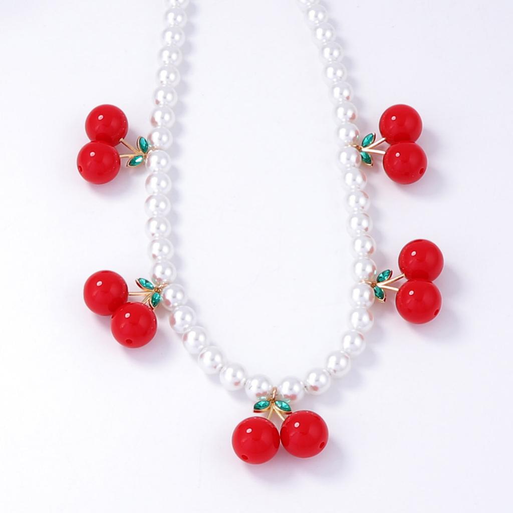 Fruit series necklace fresh and sweet cute cherry pendant imitation pearl temperament elegant women's necklace