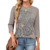 343/4 Sleeve Shirts For Women Cute Print Graphic Tees Blouses Casual Plus Size Basic Tops Pullover