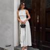 French temperament white cotton and linen vest skirt women's summer new round neck waist A pendulum skirt long skirt women's clothing