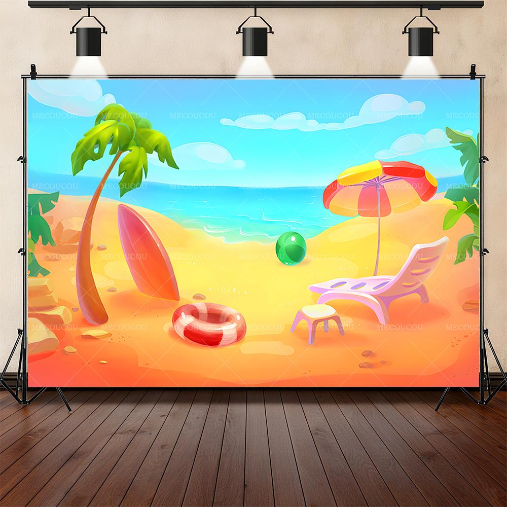 Summer Pool Party Friends Gathering Decoration Background Slide Seaside Beach Coconut Tree Photo Studio Photography Background