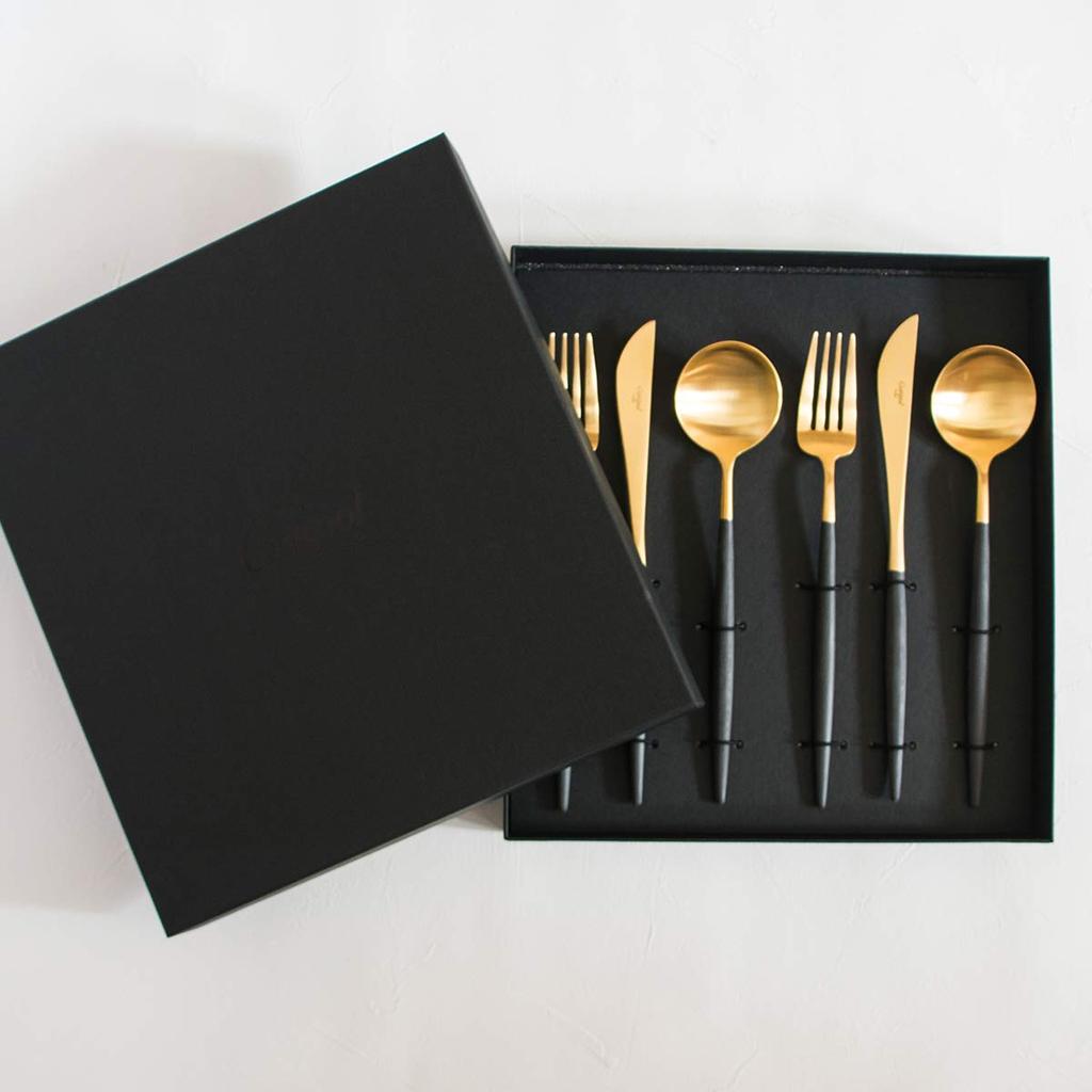 Cutipol GOA Speisegeschirr Speise 2 2 in Geschenkbox x 6-teilig (2 Messer, Gabeln, Löffel) (schwarzes Gold)