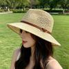 Old Money Style Retro Hollow Flat Top Straw Hat Women's Summer New Travel Vacation Sunshade Sunscreen Hat Straw Top Hat