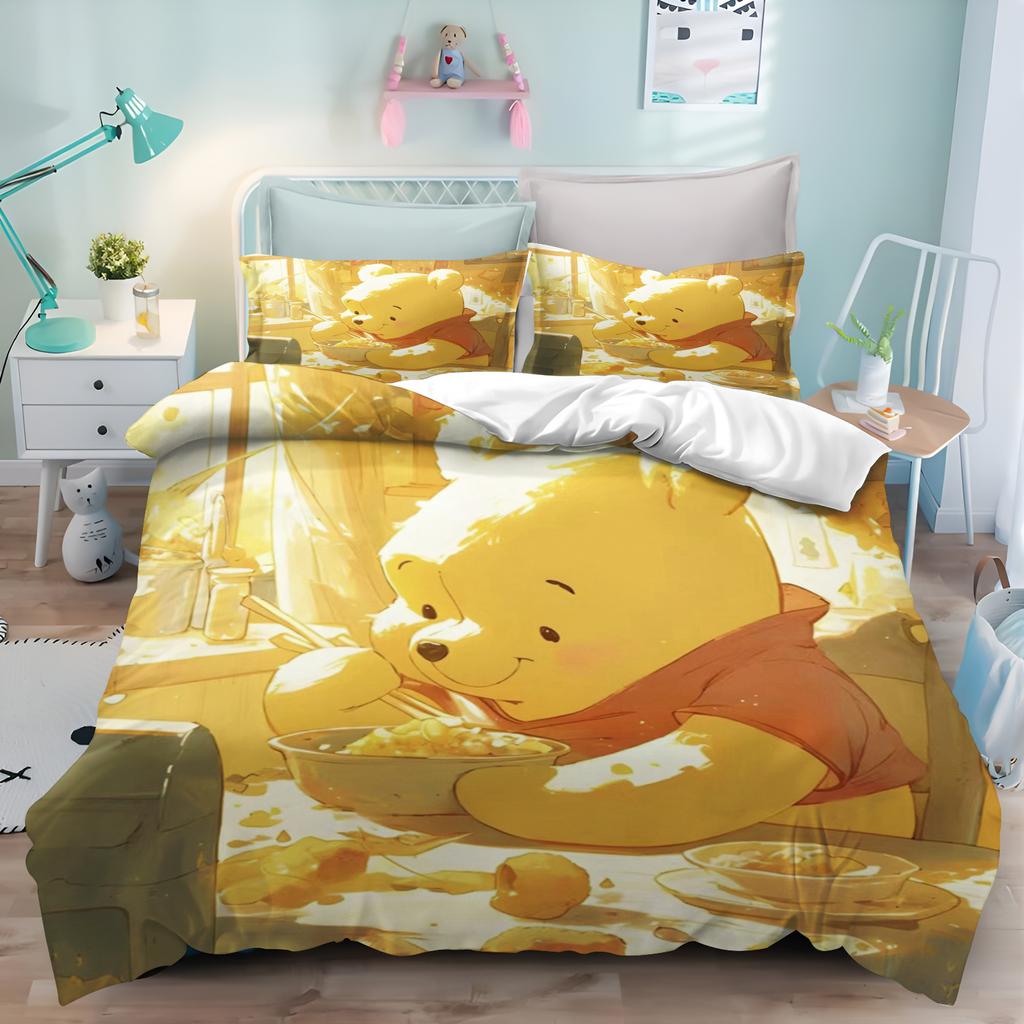 MINISO Uroczy Kubuś Puchatek Kreskówka Anime Poszewka na Kołdrę Zestaw Prezenty Poszewki na Kołdrę Poszewki na Poduszki Zestaw Pościeli dla Dzieci Dekoracja Rozmiar Queen King
