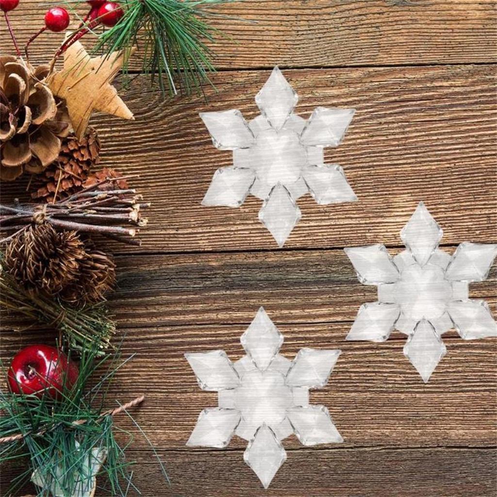 12pcs Christmas Snowflake Clear Crystal Acrylic Rhinestone  For Xmas Tree Pendant DIY Decorative Craft Scrapbooking Decor