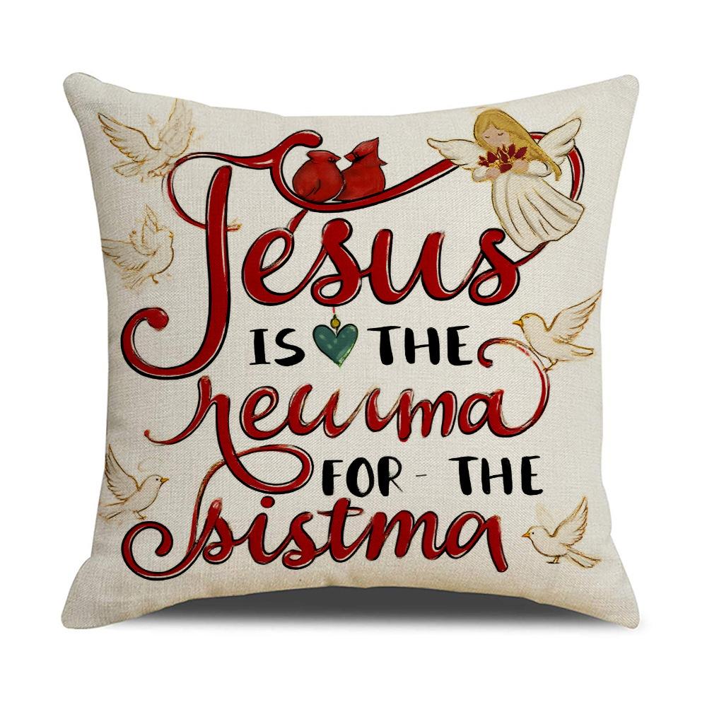 Christmas Element Linen Pillowcase Cute Angel Print Warm Atmosphere Decorative Cushion Cover