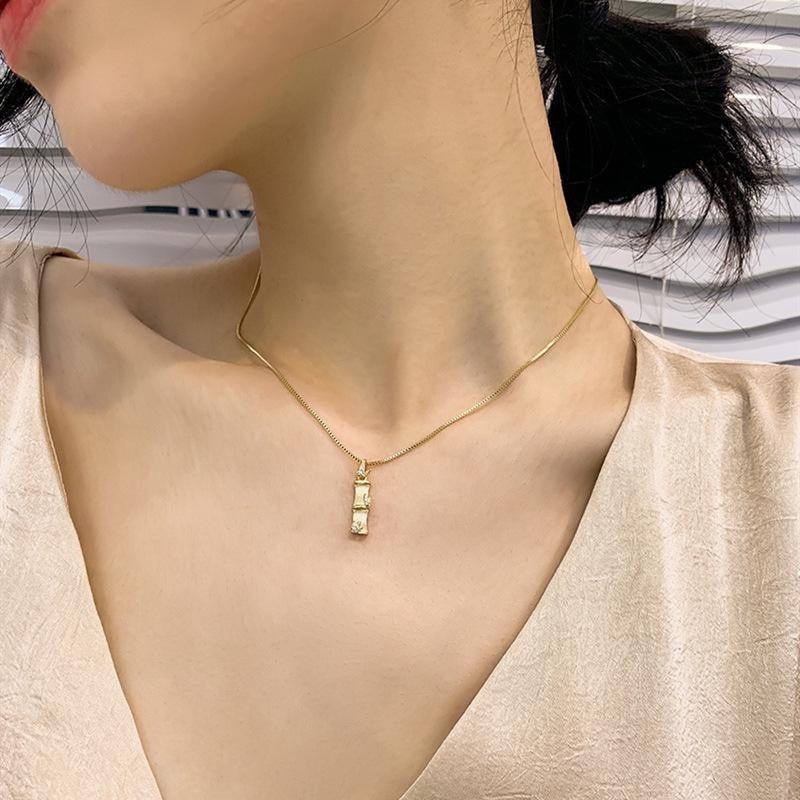 Chinese Style Elegant White Chalcedony Bamboo Pendant Women's Fashion Necklace