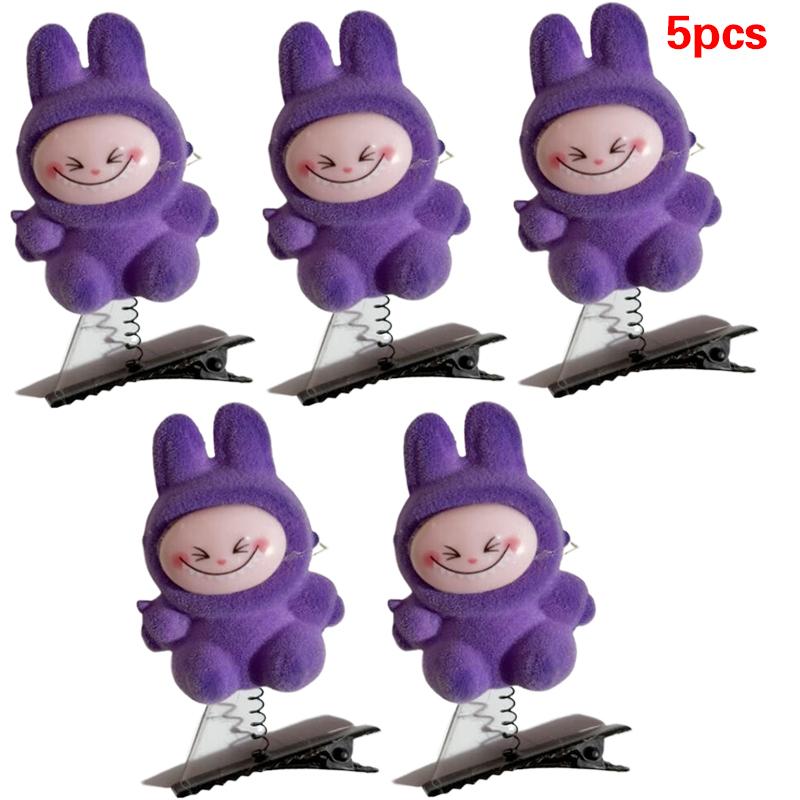 5Pcs  Hair Clips 3D Labubu Spring Hair Clips Cartoon Plush Hairpins Diy Duckbill Clip Headwear Children'S Hair Accessories