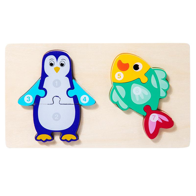 Wooden Food Chain Puzzle Animal Building Block Early Education Children Three-Dimensional Puzzle Intellectual Toy