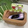 Storage Basket with Mini Frog Statues Large Capacity Multipurpose Cute Frog Design Storage Container Organizer Desk Decoration