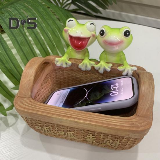 

Корзина для хранения с миниатюрными статуями лягушек, большая вместимость, многоцелевой милый дизайн лягушек, контейнер для хранения, органайзер, украшение стола A
