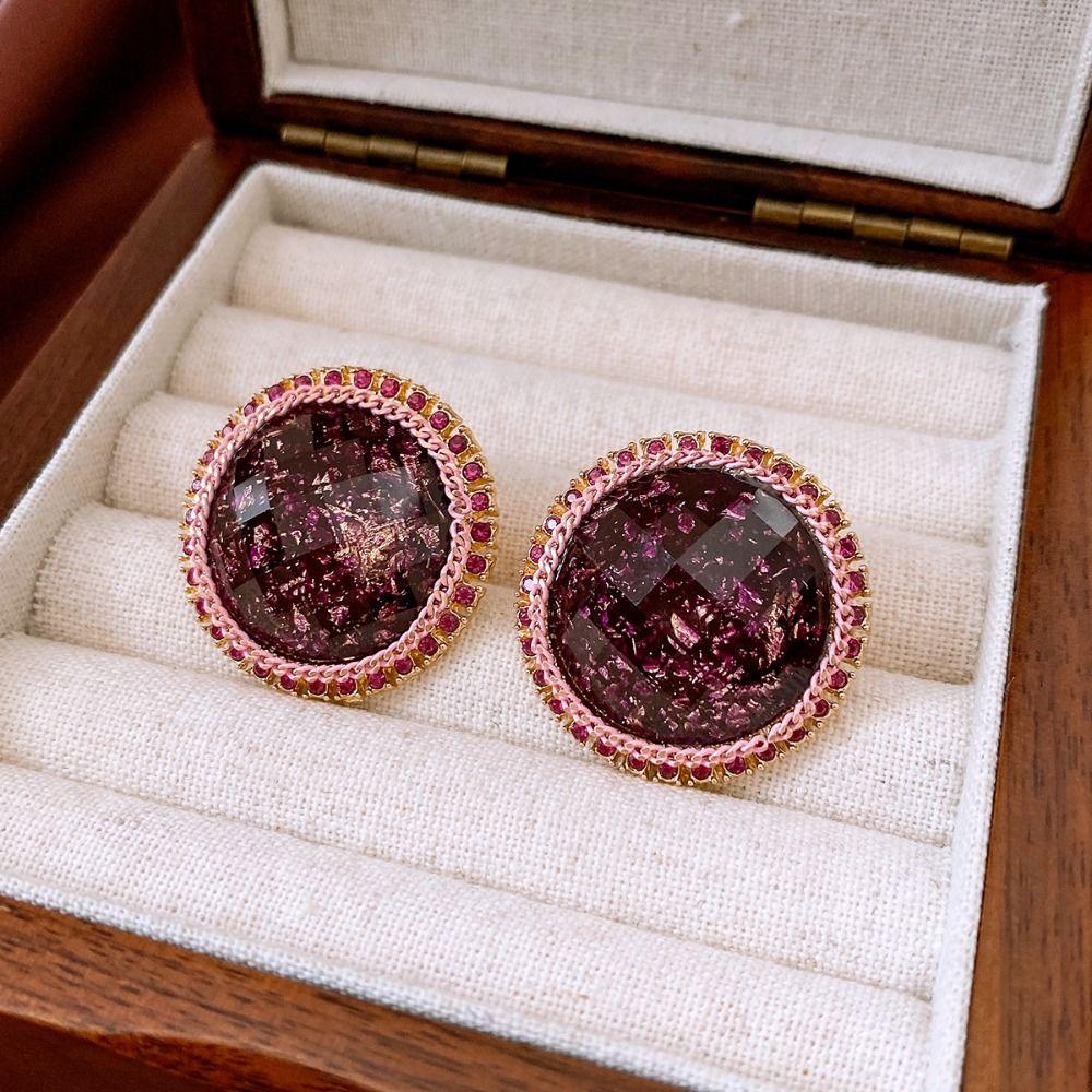 Geometry Round Shape Earrings Elegant French Style Earrings Sweet Vintage Purple Earrings  Women