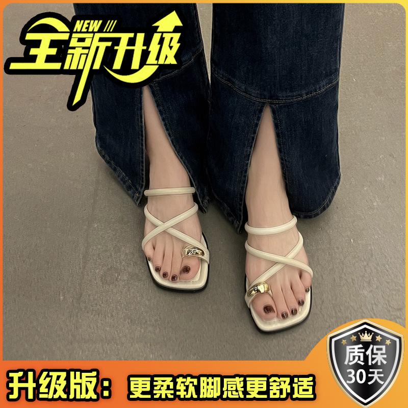 Women's sandals summer retro new casual thick heel Roman sandals women's toes Internet celebrity low heel beach shoes