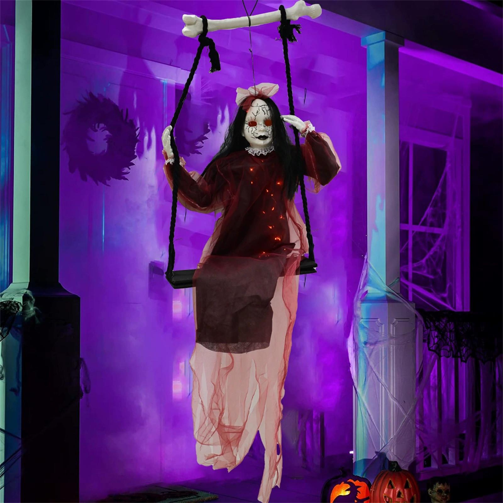 

Halloween Swing Girl Purple Female Ghosts Gauzes Hanging Ghosts Indoor And Outdoor Horror Venue Layout Room Escape Props One Size