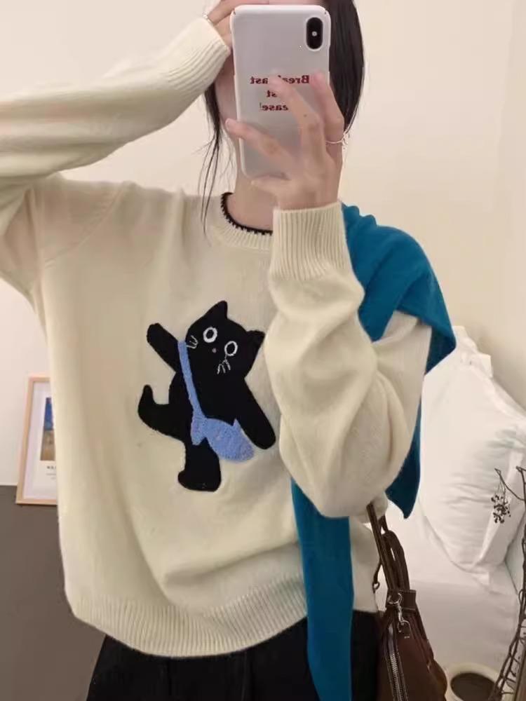 Yangcheng Story Women's Cute Lazy Gray Knit Sweater 2025 New Year Long Sleeve Top