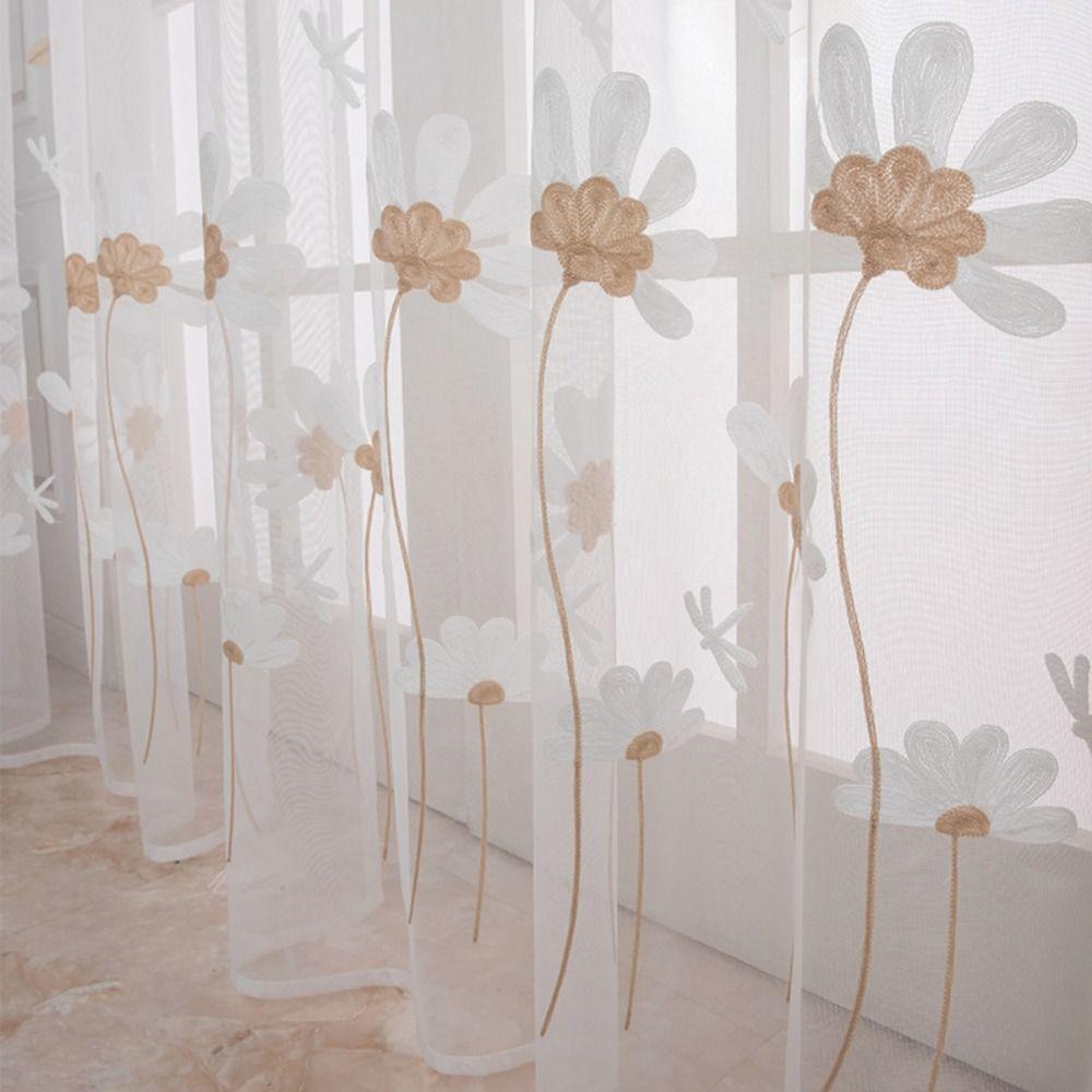 Daisy Window Drapes Gauze Tulle Curtain Modern Flower Pattern Sheer Curtain Bedroom