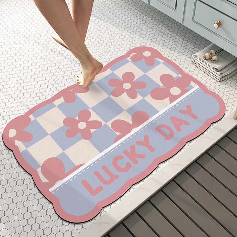 

Garden Style Bathroom Soft Diatom Mud Moisture-wicking Mat Home Toilet Door Checkerboard Slip-resistant Mat Durable 40*60